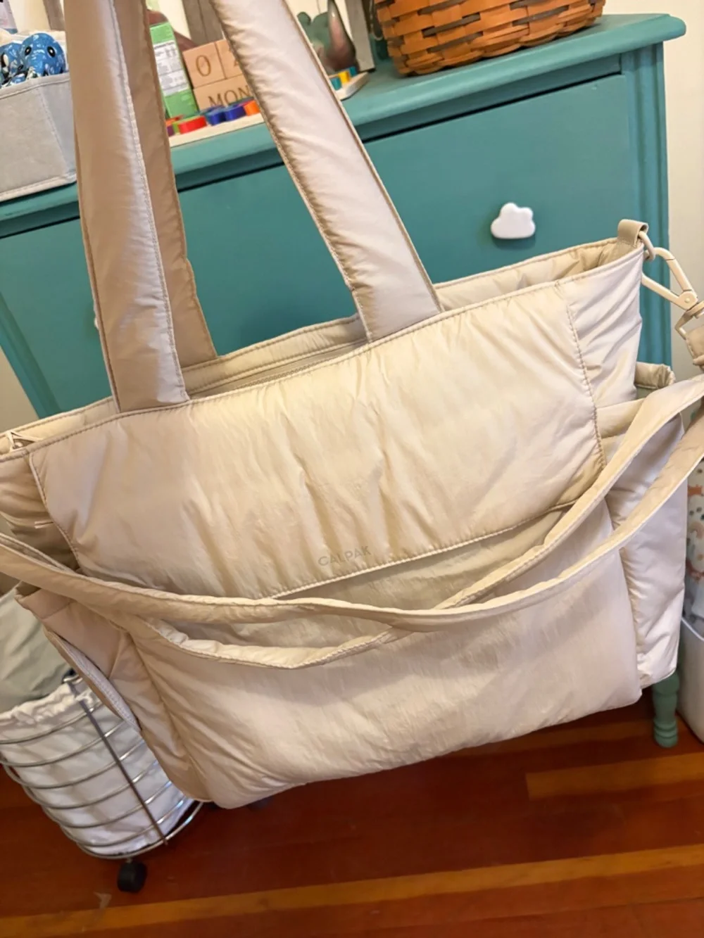 Calpak Diaper Tote Bag with Laptop Sleeve in Oatmeal